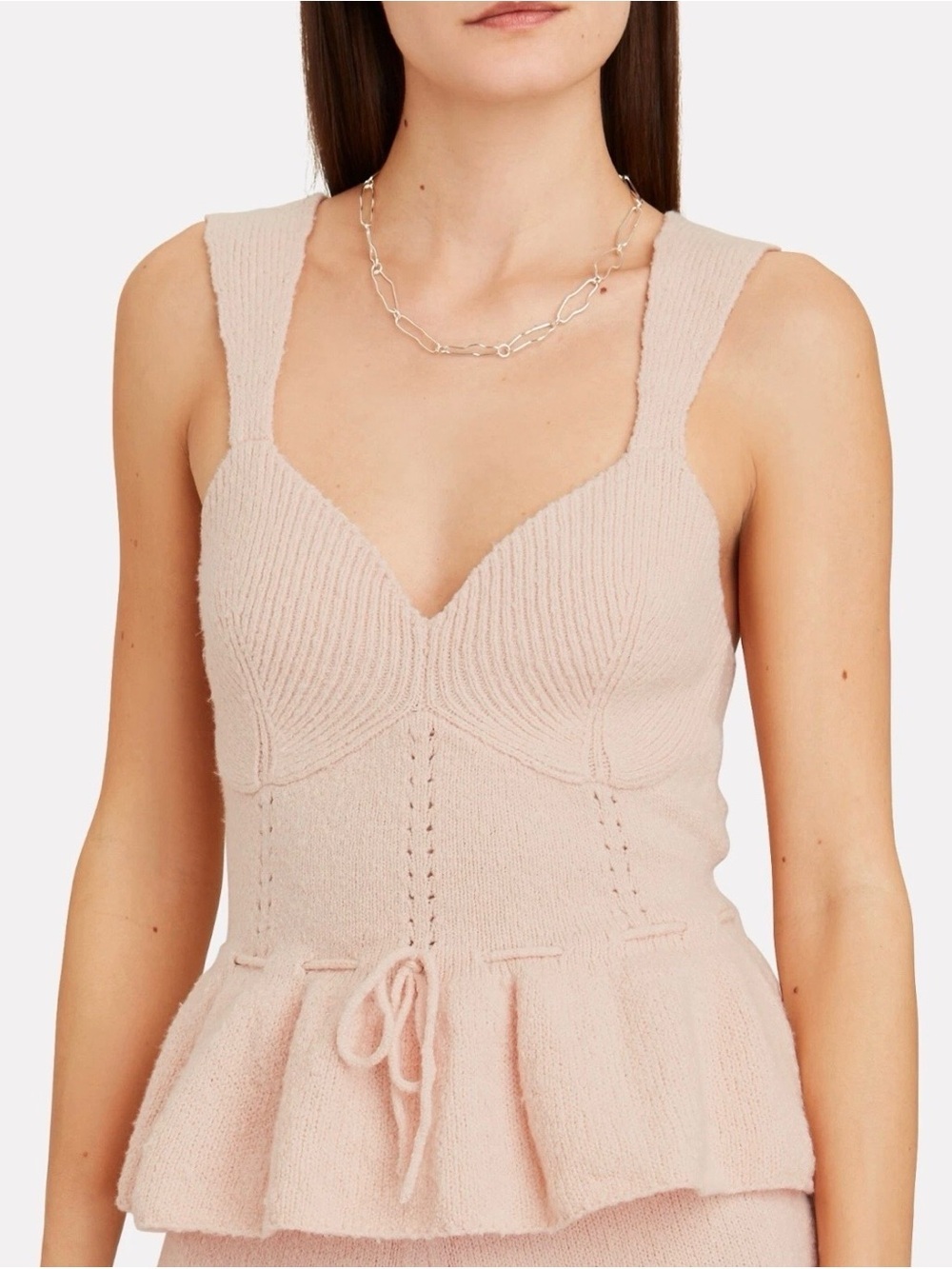 STAUD Womens Coco Knit Peplum Tank Top Sz Small Petal Pink
